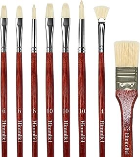 Oil Paint Brush Set,8 Pcs Natural Hog Bristle Artist Paintbrush for Oil Acrylic Gouache Painting,Include Round, Filbert,Flat,Fan,Wide Flat Shape Brush Ideal for Beginner & Artists (8, Small)