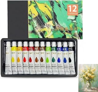 Acrylic Paint Set. Premium Quality 12Piece Tubes, 12 ml Each. Ideal for Artists, Students, and Hobbyists. Wide Range of Vivid, Warm And Cool Color. Perfect for Canvas, Paper, and More