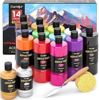 12 Colors Acrylic Paint Bottle Set (500ml/16.9oz), Large Bottles Acrylic Paint Kit, Rich Pigmented Bulk Painting Supplies for Artists, Beginners Adults on Rocks Canvas Crafts Wood Ceramic Fabric