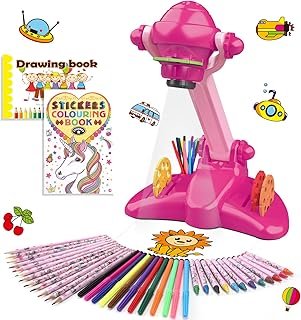 Drawing Projector for Kids Art and Craft Kit Toys for 4+ Year Old Girls Includes Colored Pencils Crayons Coloring Books Ideal Drawing Kits for Kids Ages 6 to 8 Perfect for Creative Fun Rose Red