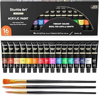 Shuttle Art Acrylic Paint Set, 16 x 12ml Tubes Rich Pigments