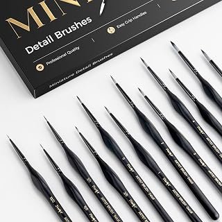 JusArt Detail Paint Brushes Set, 12 PCS Fine Tip Model Miniature Paint Brushes for Fine Detailing - Acrylic, Watercolor, Oil, Models, Rock Painting & Paint by Number - Triangular Handles (Black)