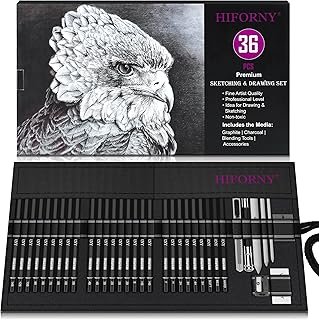 HIFORNY 36 PCS Sketching Drawing Pencil Set,Sketch Pencils Art Supplies with Graphite,Charcoal,Blending Tools,Accessories,Drawing Kit for Adults Artists in Canvas Roll Up Case