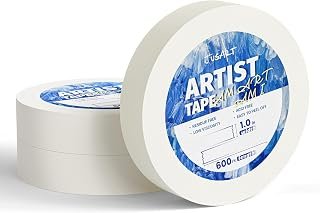JusArt 3 Packs Artist Tape for Watercolor Paper, 1 inch Wide Total 600FT Long, White Art Tape for Masking, Framing, Painting, Acid Free, Low Tack