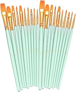BOSOBO 2 Pcs Paint Brush Set, 20 Pcs Pointed Round Tip, Nylon Brushes for Acrylic Oil Painting, Watercolor, Face Nail Art, Miniature Detailing and Painting