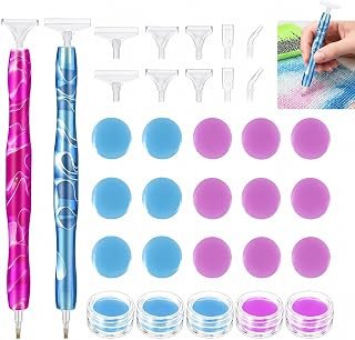 26PCS Diamond Painting Accessories Kit – Resin Diamond Art Pens Set with 12 Tips & Clay Pads, 5D DIY Drill Pen Tools for Rhinestones, Beads, Nail Art, Craft & Mosaic Projects