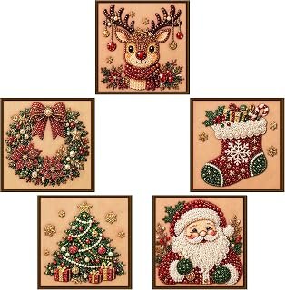 Christmas Pearl Diamond Painting Art Kits for Adults with Frame (5PCS)