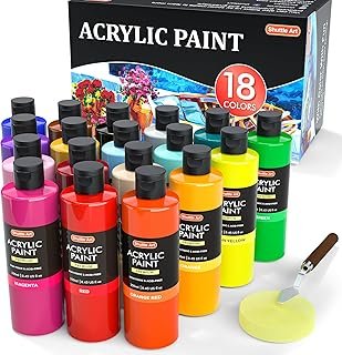 Shuttle Art Acrylic Paints, 18 Colours 250ml/8.45oz Bottles, Rich Pigmented