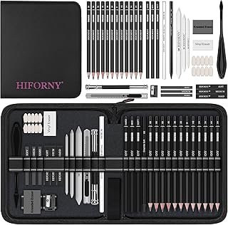 HIFORNY 42 PCS Drawing Set, Sketching Kit with Graphite & Charcoal Pencils, Blending Tools, Erasers & Accessories, Portable Zippered Travel Case for Artists & Beginners
