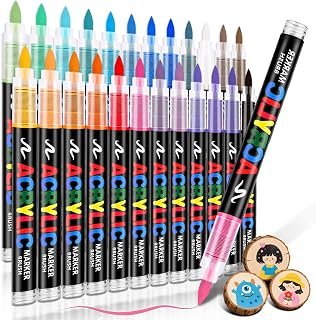 Acrylic Paint Markers Brush Tip 24 Colors, Water-Based Acrylic Colored Paint Pens No-Bleed Coloring Markers with Direct-Liquid Ink Control, Waterproof Acrylic Paint Pens for Rock Painting, Wood