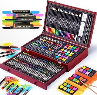 Deluxe Art Set Drawing Painting Supplies Kit for Artist Adults Teens, Deluxe Wooden Art Set Crafts Drawing, Professional Arts Kit Painting Coloring Supplies Kits with Crayons, Oil Pastels