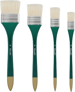 Flat Paint Brush Set, 4 pcs hog Bristle Flat Paint Brushes for Oil, Acrylic and Gouache Painting