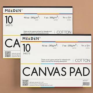 MEEDEN Artist Canvas Paper Pad: 9"x12" Canvas Pad, 20 Sheets (9.8oz/280g)