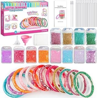 FairyMaker Glitter Bracelet Making Kit for Girls, DIY Arts and Crafts Kit with 12 Bracelets, 8 Glitter Colours, 4 Gemstone Types, Laser Sparkle Shapes for Kids’ Birthday, Children Gifts for Ages 6-12 (Christmas)