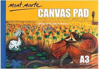 Mont Marte Signature Canvas Pad A3, 10 Sheets, Acid Free, Acrylic Gesso Primed, 280gsm, Suitable for Acrylic, Oil and Gouache Paints