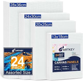 Artist Canvas Panels 24 Pack, 5x7, 8x10, 9x12, 11x14 Inches, White Blank Cotton Wrapped in Canvas Triple-Coated, Super Value Multi Size Pack Canvas Board for Painting