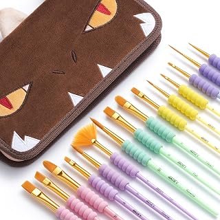 Artify Colourful Paint Brushes, 15PCS Paint Brush Set for Arts and Crafts, Ergonomic Donuts Handle | Macaron Colours Paint Brushes, for Acrylic, Oil, Watercolor, Gouache, Paint by Numbers