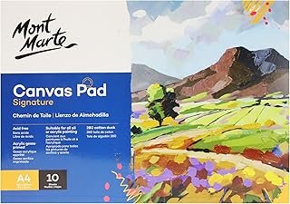 Mont Marte A4 Canvas Pad, 10 Sheet. Acrylic Gesso Primed and Suitable for All Mediums. Acid Free Canvas Sheets to Help Preserve Artworks