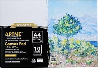 ARTME A4 Canvas Pad 10 Sheets 280gsm Cotton for Oil Acrylic Painting