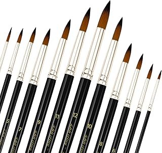 Paint Brushes Set, 12 Pcs Watercolor Brushes with Wooden Handle and Soft Nylon Hair Pointed Round Tips Artist Brushes for Acrylic Oil Watercolor Gouache (Brown)