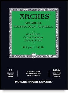 Arches Cold Pressed 300 GSM A5 Watercolour Paper Pad, Natural White, (12 Sheets)