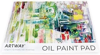 Artway A3 Oil Painting Paper Pad, 12 Sheets 300gsm, Pre-Primed Canvas-Feel