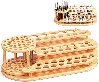 golden maple Bamboo Paint Organizer and Brush Holder 2-in-1, 3-Tier Desktop Storage Rack with 42 Paint Bottle Holes & 39 Brush Slots for Miniature Model Painting & Art Crafts