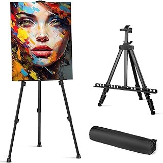 Art Painting Easel Stand - Portable Adjustable Easel Tripod - Large Standing Floor Adults Easel for Drawing & Display - Black Metal Canvas Stand