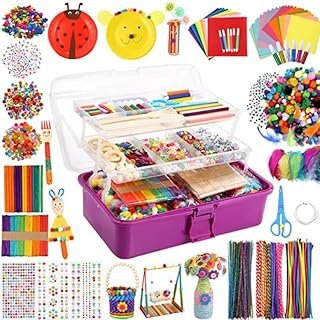 VEROOSSA 2000 Pcs Kids Art and Crafts Supplies, Toddler DIY Craft Art Supplies Set Include Pipe Cleaners, Pom Poms, Portable 3 Layered Folding Storage Box for Kids (2000 Pices)