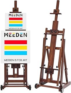MEEDEN Studio H-Frame Easel -Adjustable Beech Wood Studio Art Easel, Painting Floor Easel Stand, Movable and Tilting Flat Available, Holds Canvas Art up to 77" ,Classic Walnut